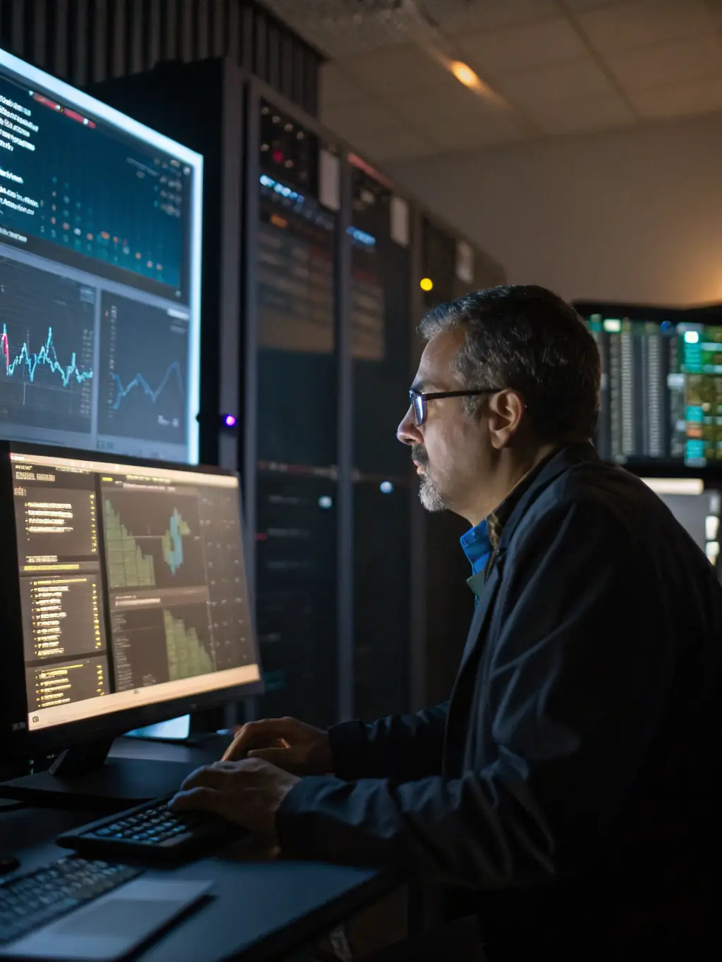 A data scientist working on machine learning algorithms with visual data representations, showcasing the power of AI.